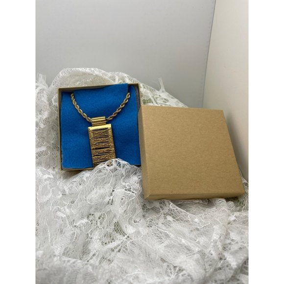 Vintage Gold Tone Rectangle Wire Pendant Spiral Chain Necklace - Picture 4 of 6